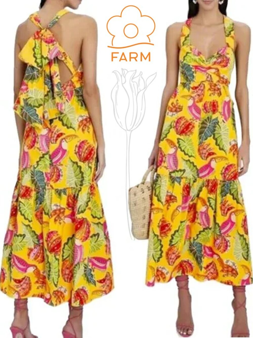 FARM Rio Beaks & Bananas Maxi in Yellow Cotton Tank Dress